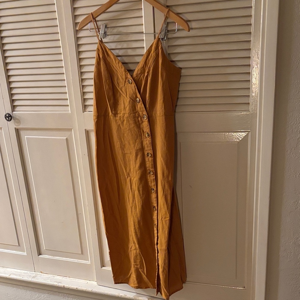 Active USA Mustard Yellow Button-Front Maxi Dress
